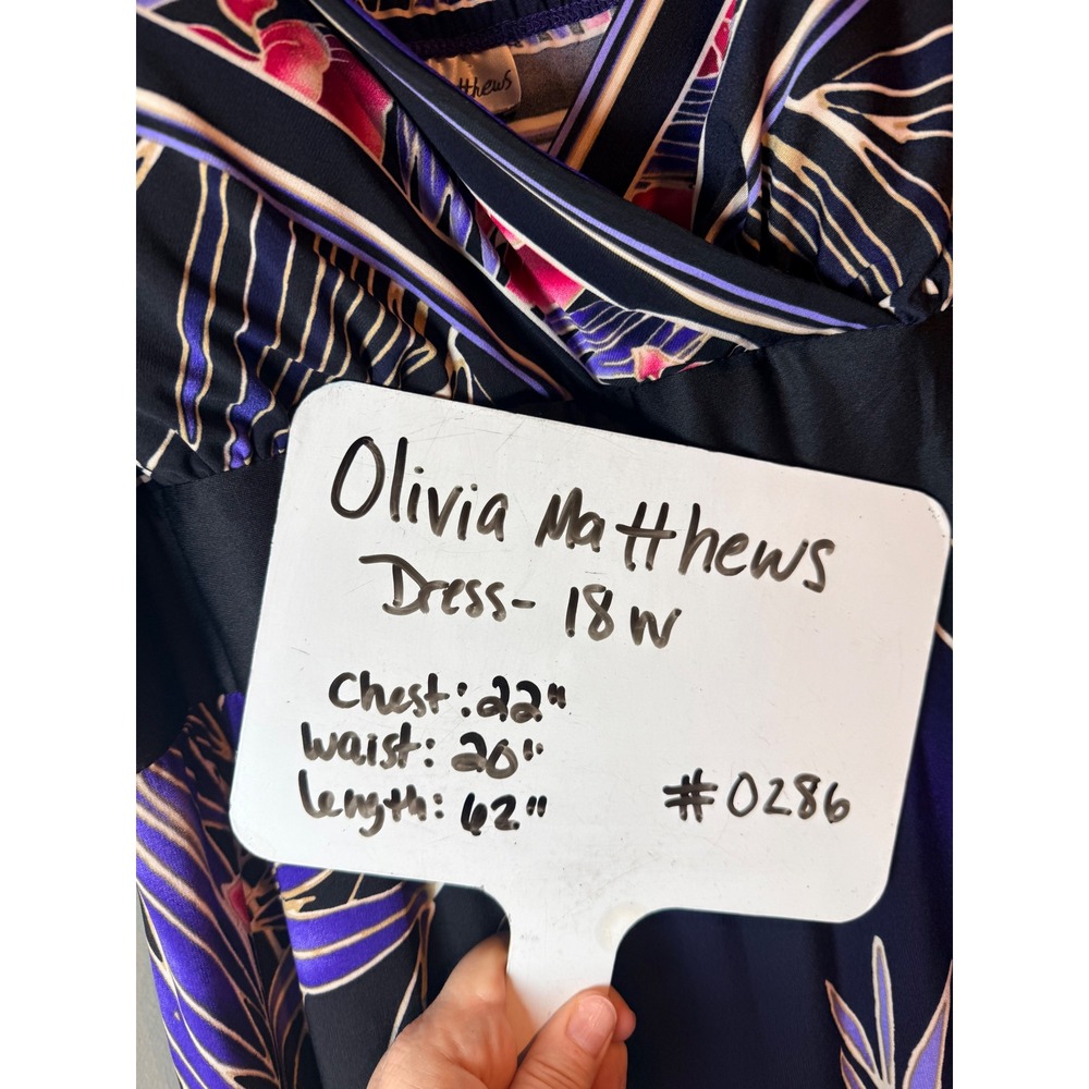 Olivia Matthews Womens Plus 18W Floral Maxi Dress Tropical V-Neck Navy Pink - Picture 4 of 8